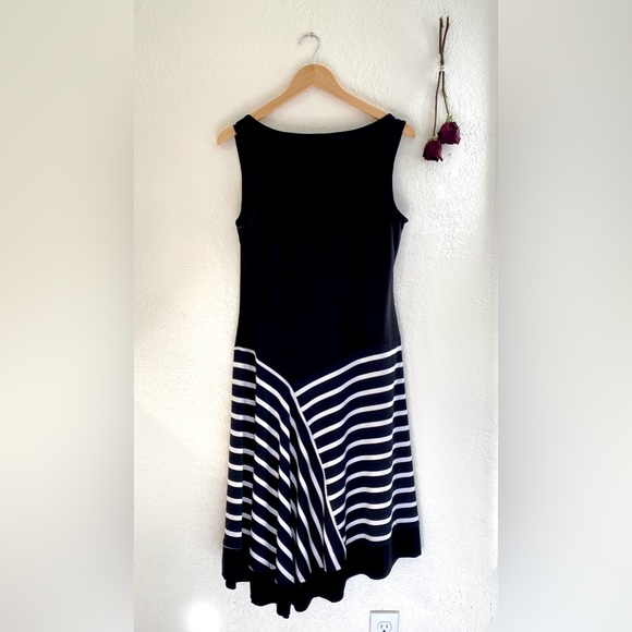Black Drop Waist Dress w/Striped Swing Skirt. Size 6. - Picture 2 of 8